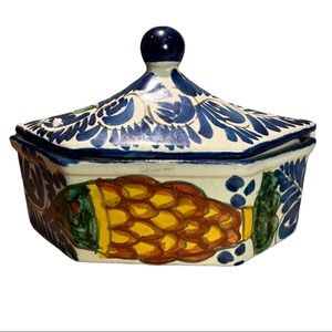Hand-painted Mexican Talavera hexagon box with lid